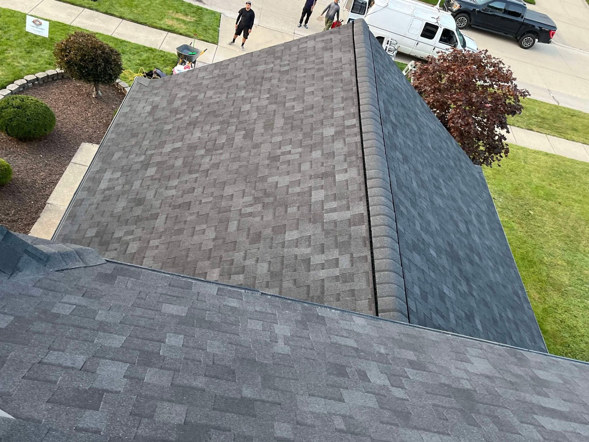 Close-up of newly installed architectural shingles