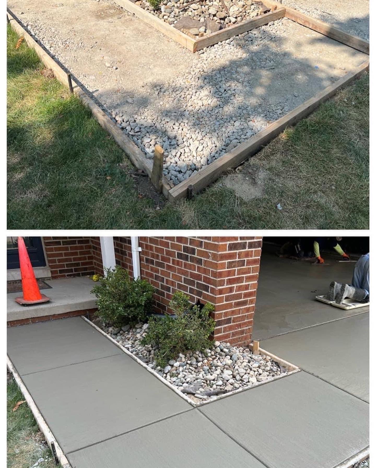 Walkway and corner pad — before and after