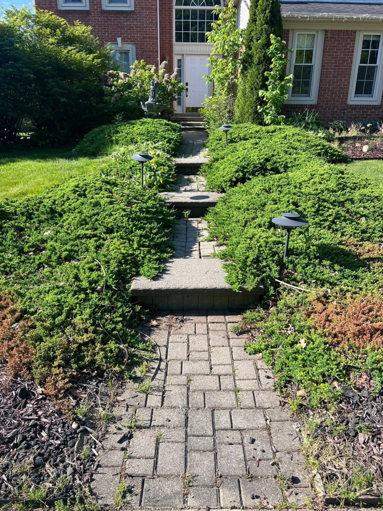 Front entry paver walkway with steps leading to front door